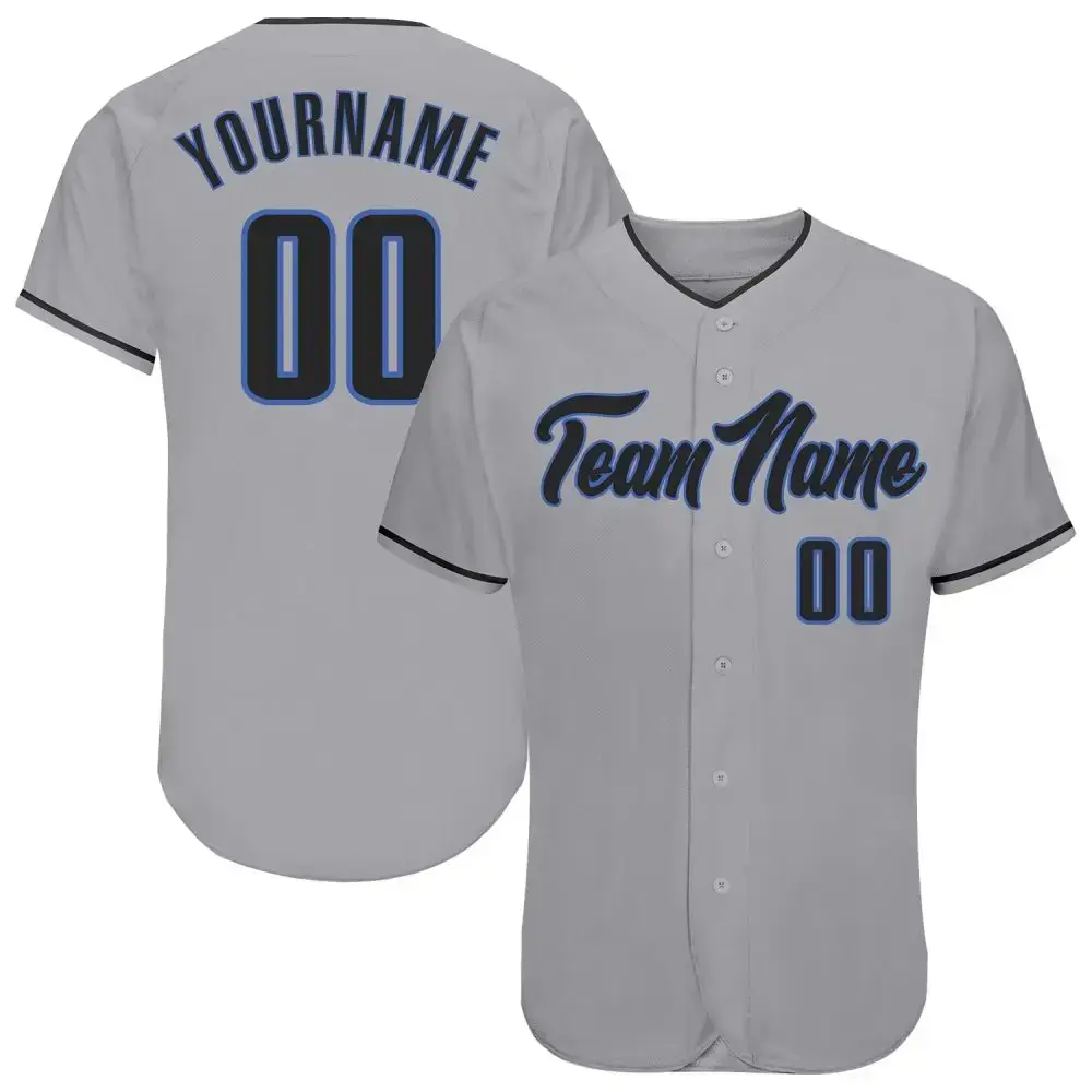 Custom Gray Black-Blue Authentic Baseball Jersey Image