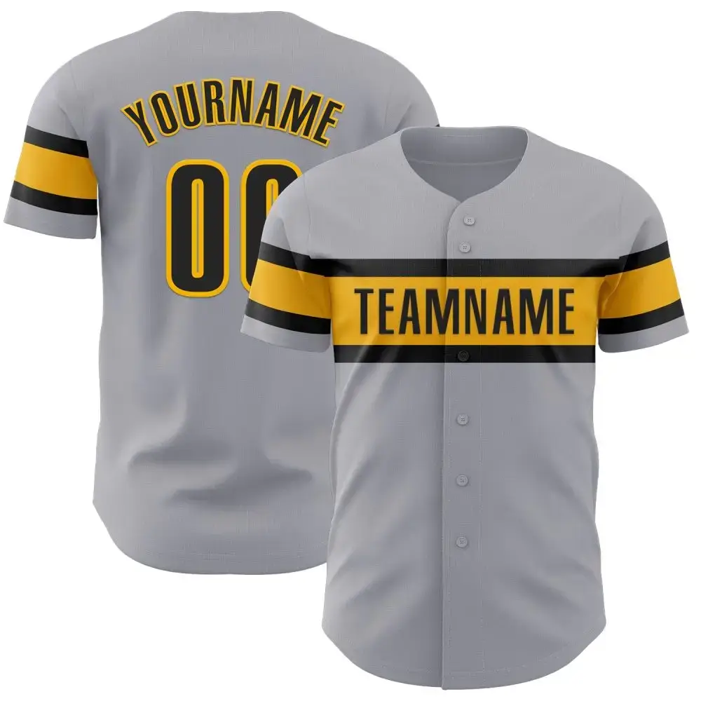 Custom Gray Black-Gold Authentic Baseball Jersey Image