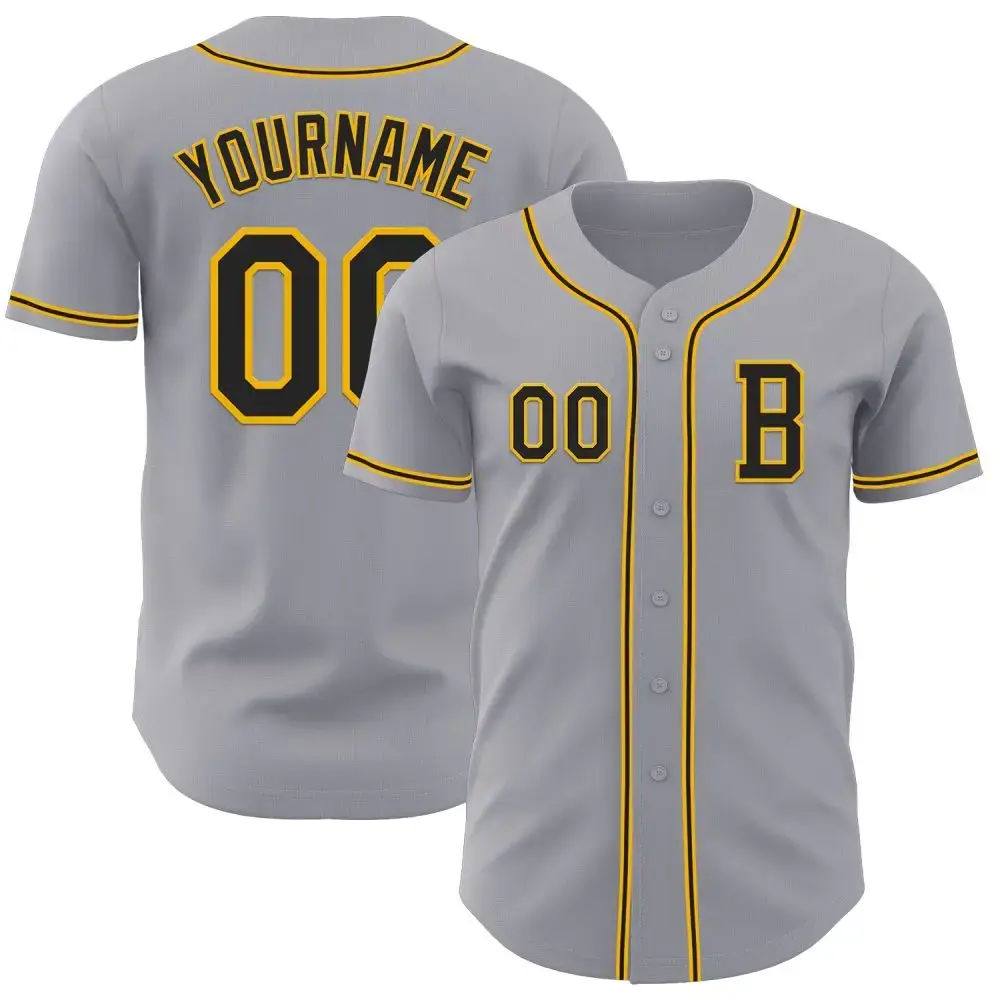 Custom Gray Black-Gold Authentic Baseball Jersey Image