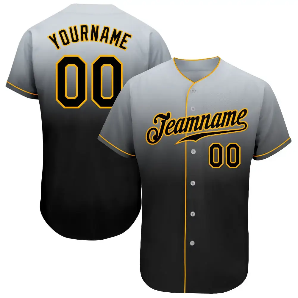 Custom Gray Black-Gold Authentic Fade Fashion Baseball Jersey Image