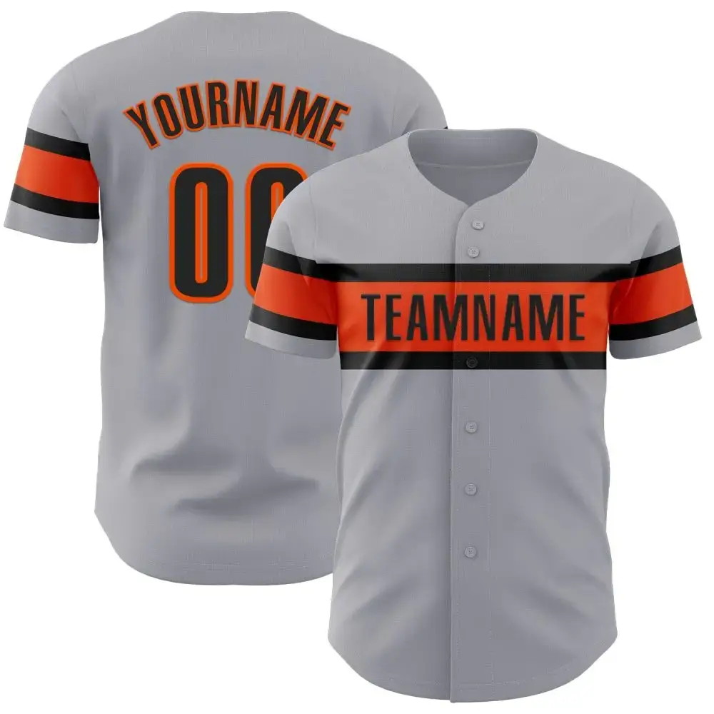 Custom Gray Black-Orange Authentic Baseball Jersey Image