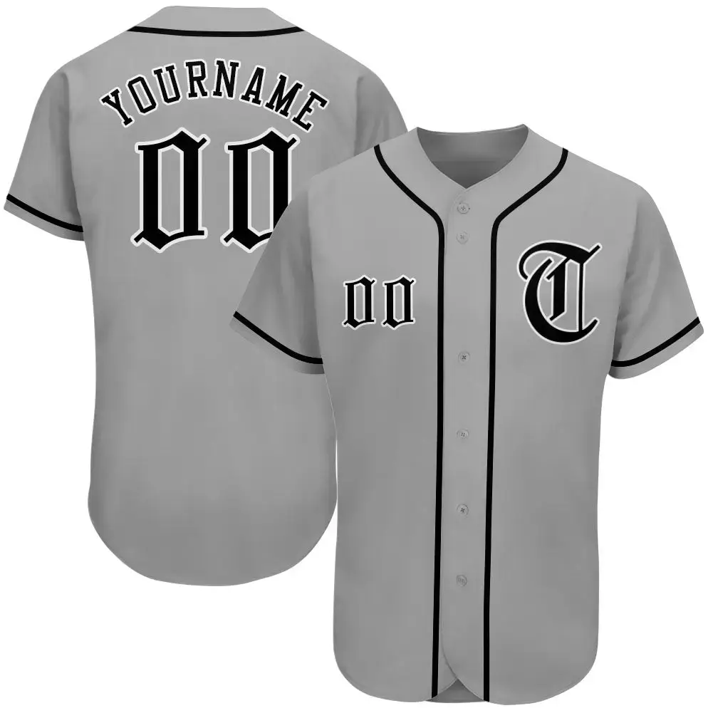 Custom Gray Black-White Authentic Baseball Jersey Image