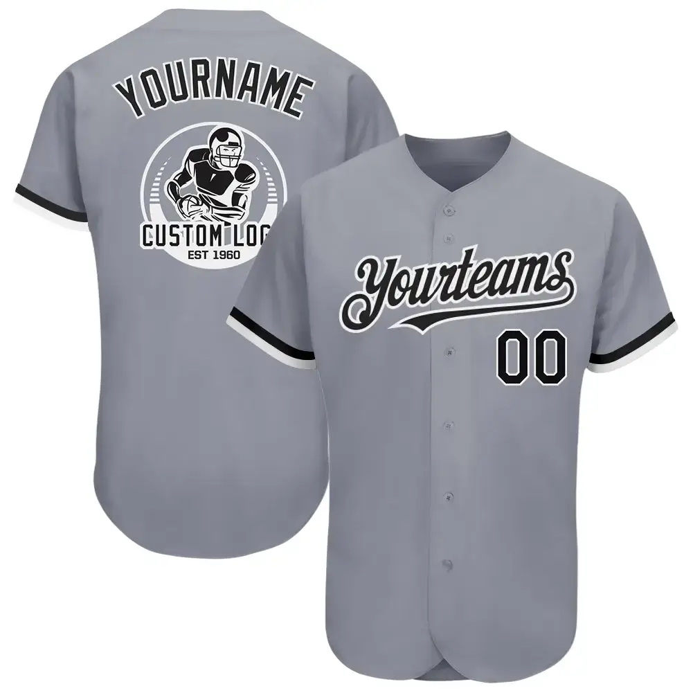 Custom Gray Black-White Authentic Baseball Jersey Image