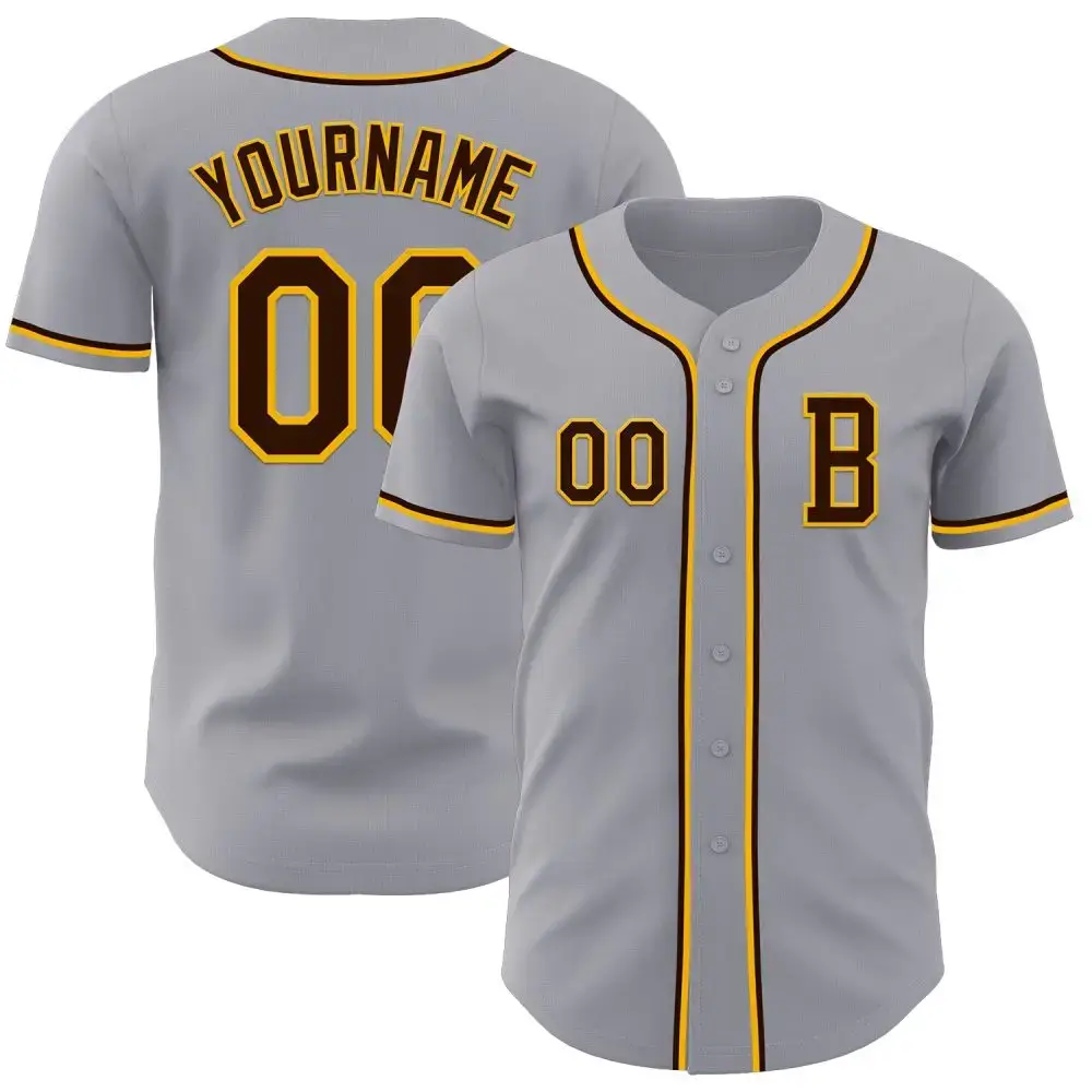 Custom Gray Brown-Gold Authentic Baseball Jersey Image