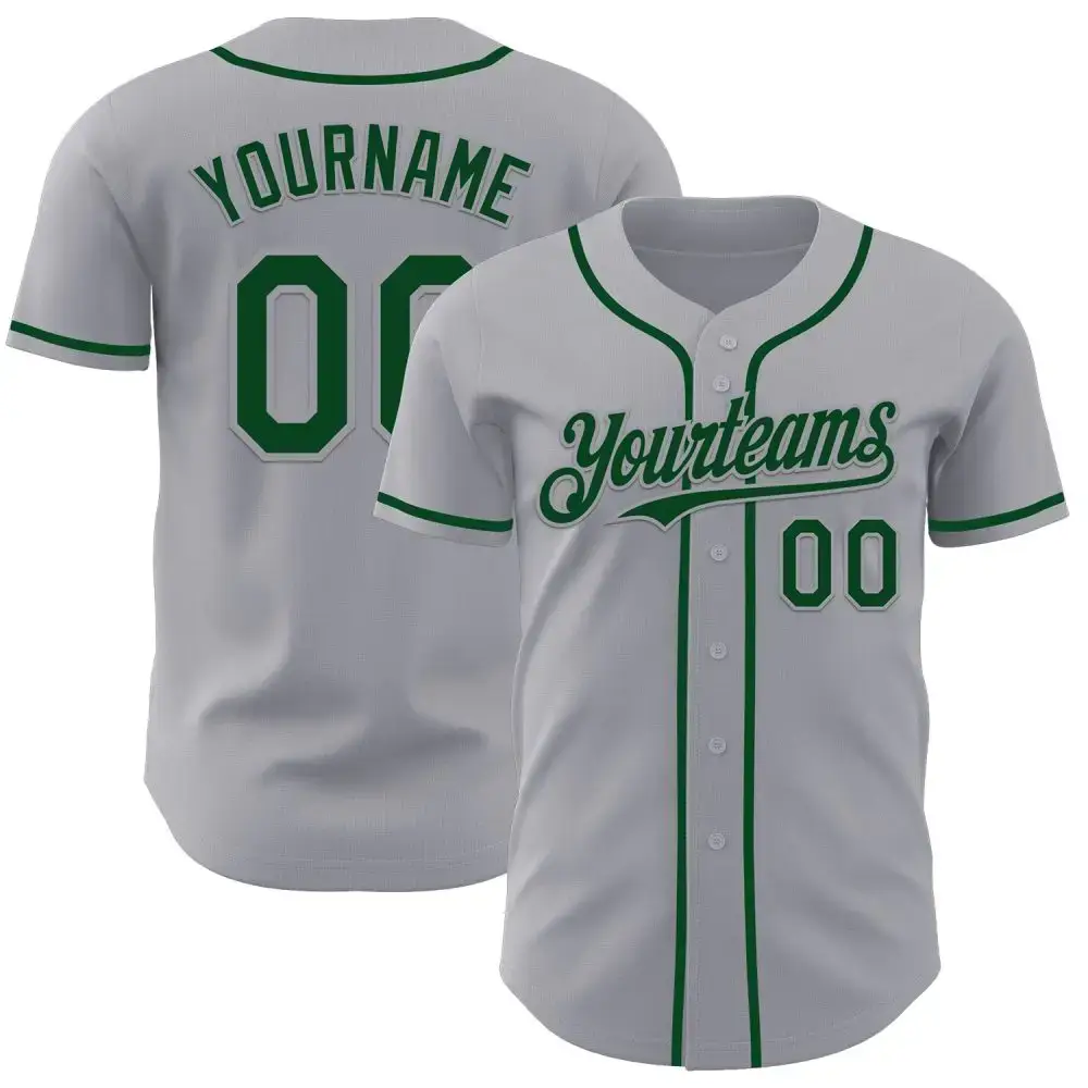 Custom Gray Green Authentic Baseball Jersey Image