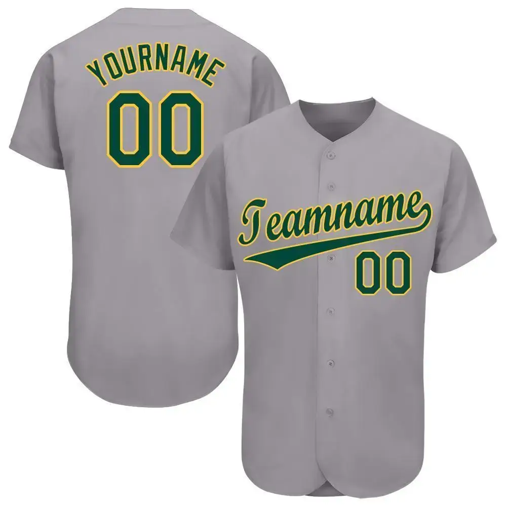 Custom Gray Green-Gold Baseball Jersey Image