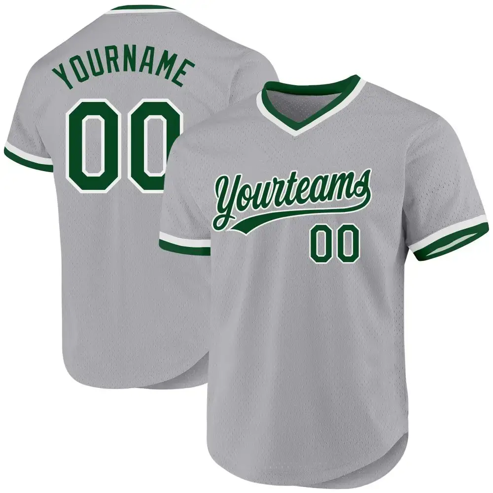 Custom Gray Green-White Authentic Throwback Baseball Jersey Image