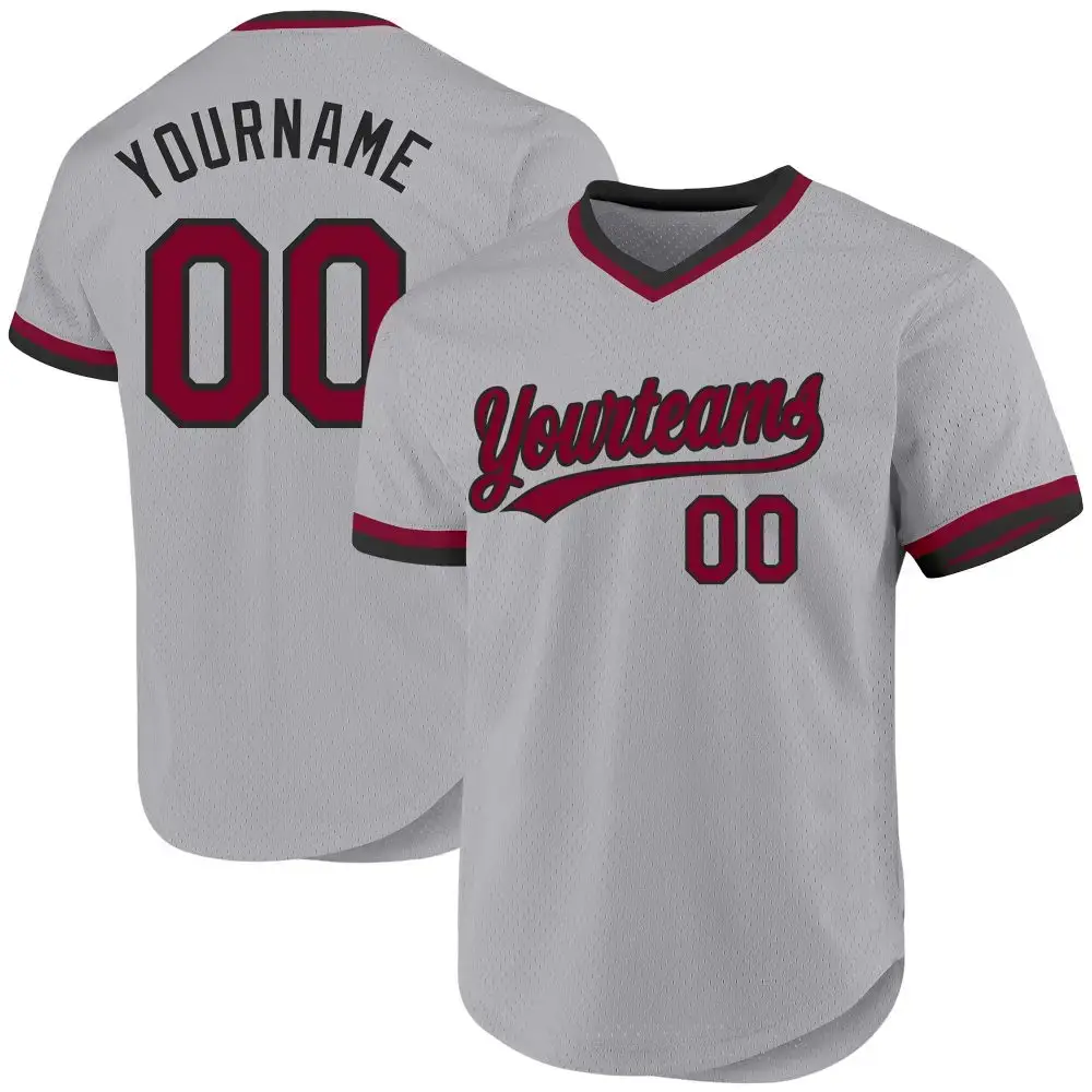 Custom Gray Maroon-Black Authentic Throwback Baseball Jersey Image