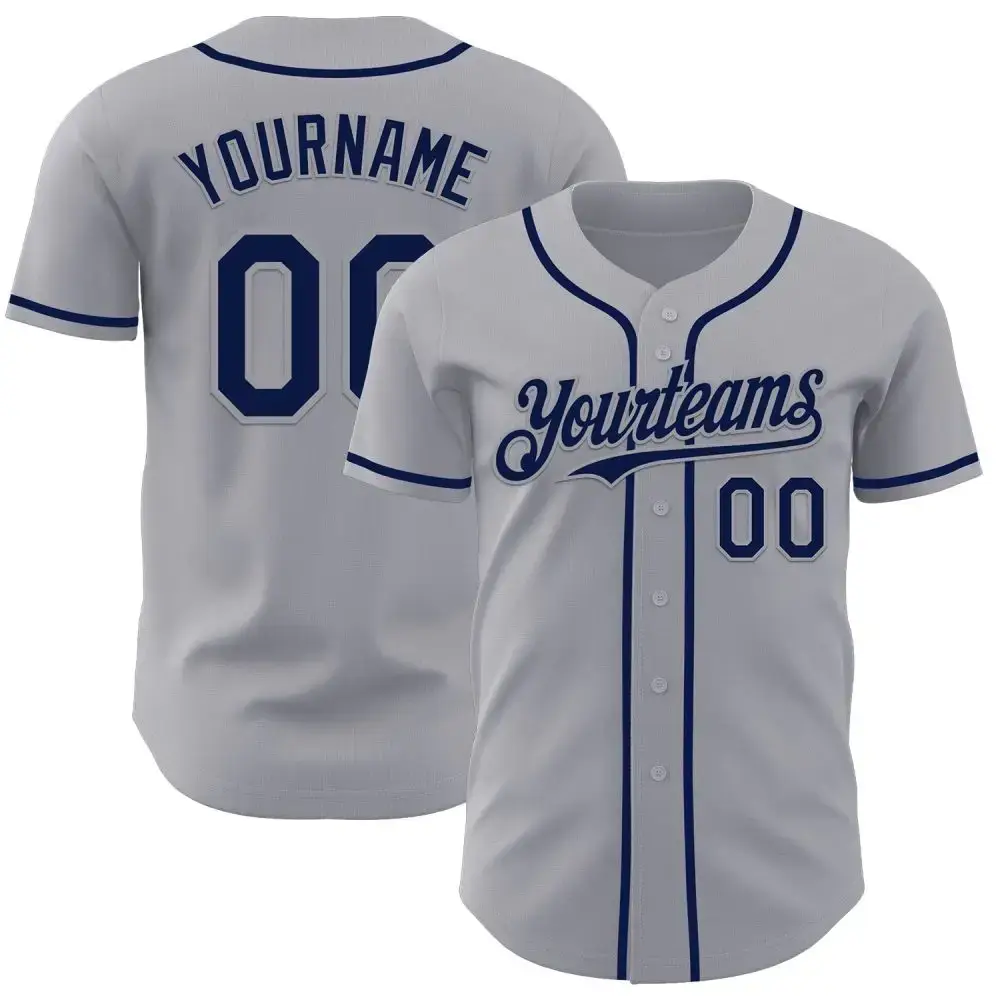 Custom Gray Navy Authentic Baseball Jersey Image