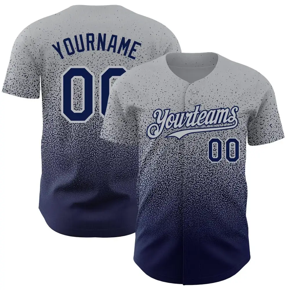 Custom Gray Navy Authentic Fade Fashion Baseball Jersey Image