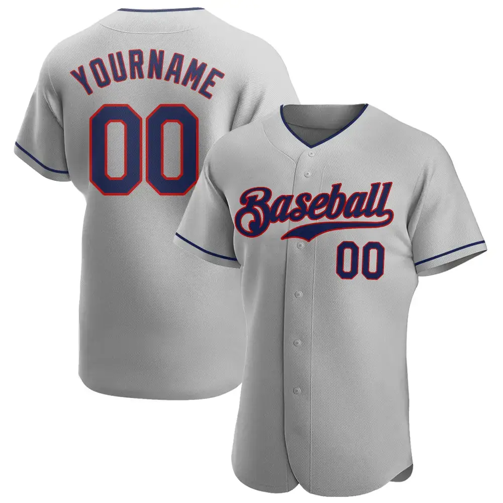 Custom Gray Navy-Red Authentic Baseball Jersey Image