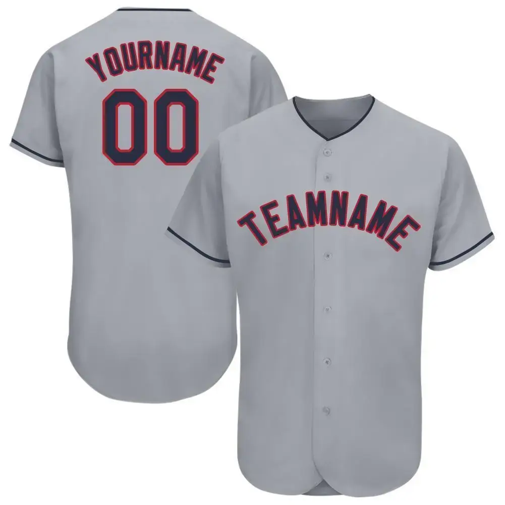 Custom Gray Navy-Red Baseball Jersey Image