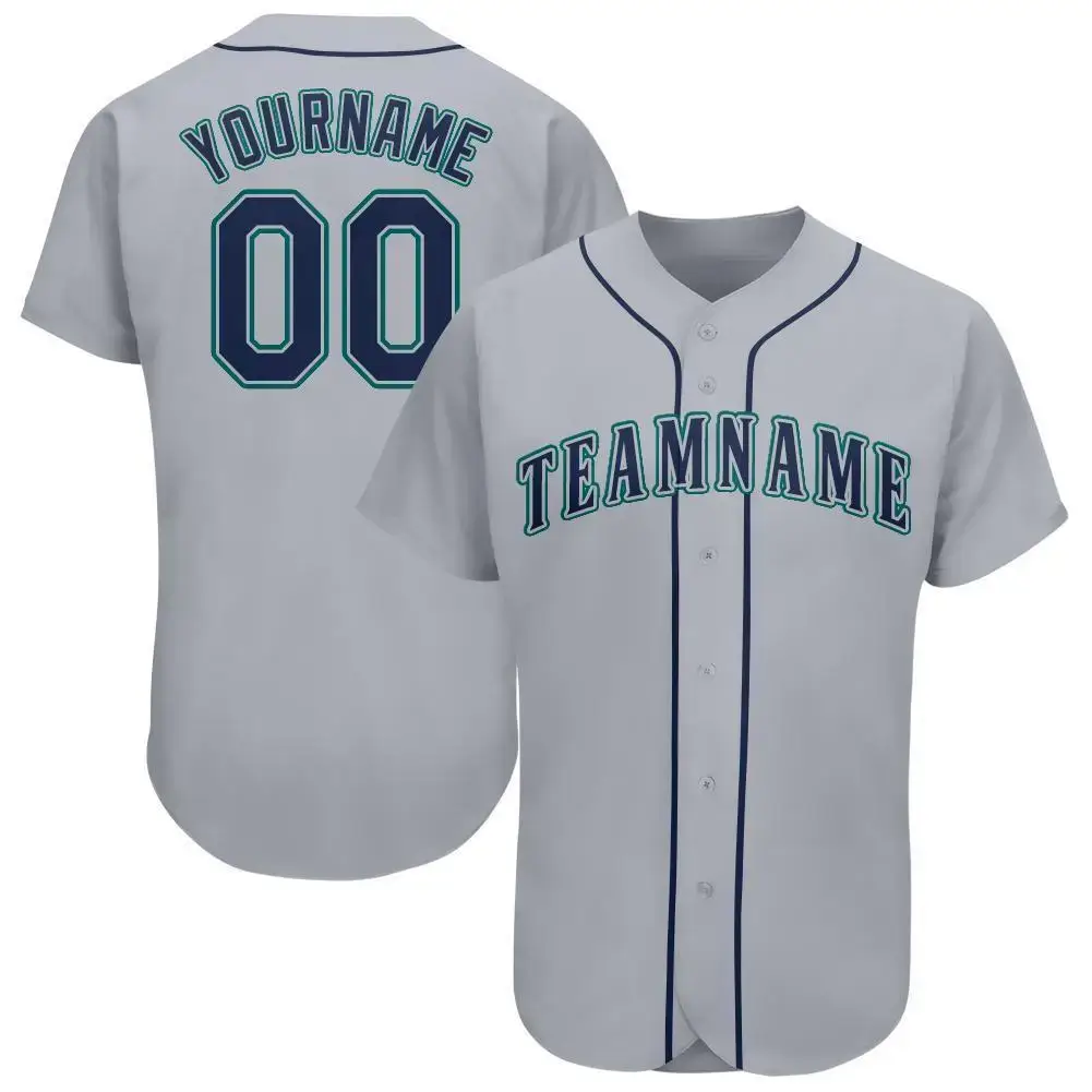 Custom Gray Navy-Teal Baseball Jersey Image