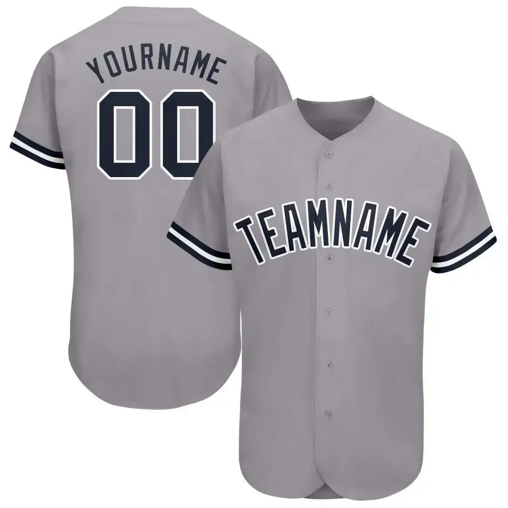 Custom Gray Navy-White Baseball Jersey Image