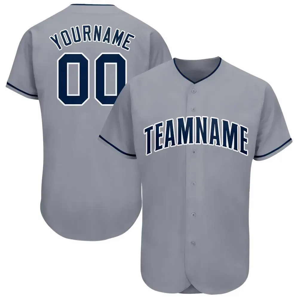 Custom Gray Navy-White Baseball Jersey Image