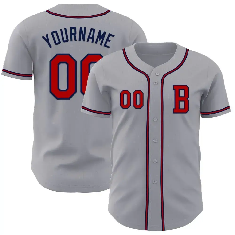 Custom Gray Red-Navy Authentic Baseball Jersey Image