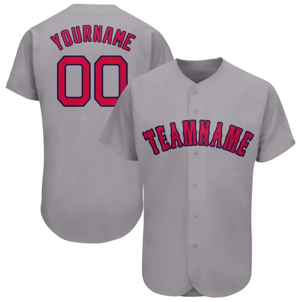 Custom Gray Red-Navy Baseball Jersey Image