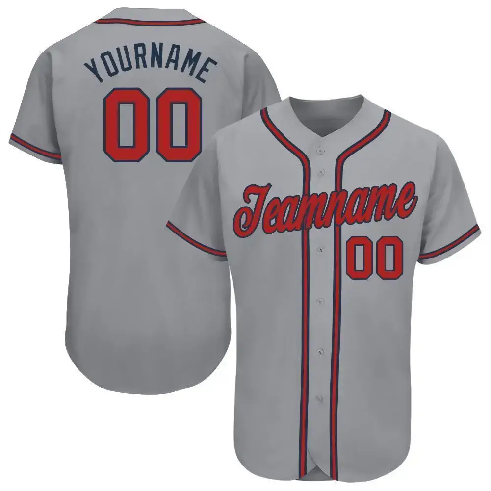 Custom Gray Red-Navy Baseball Jersey Image