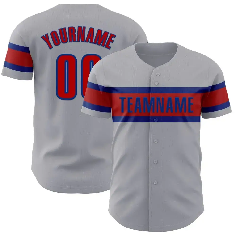Custom Gray Red-Royal Authentic Baseball Jersey Image