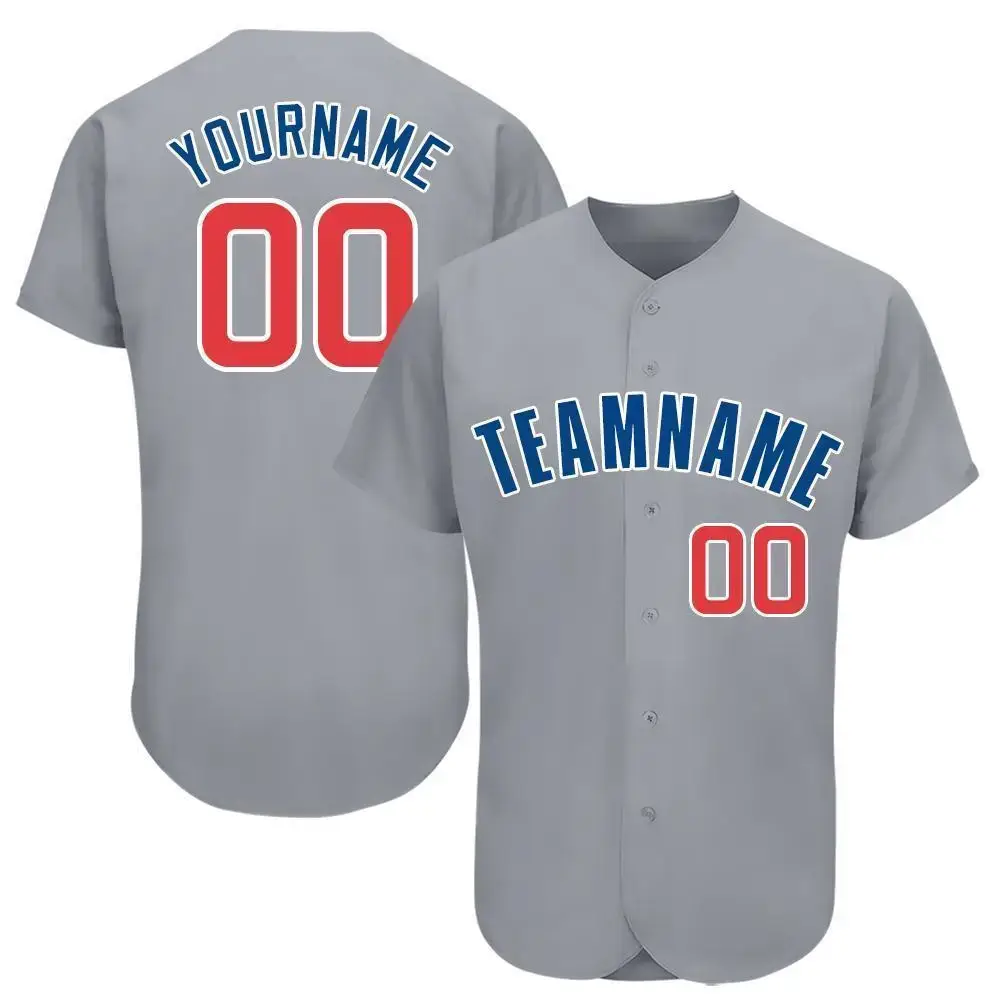 Custom Gray Red-Royal Baseball Jersey Image