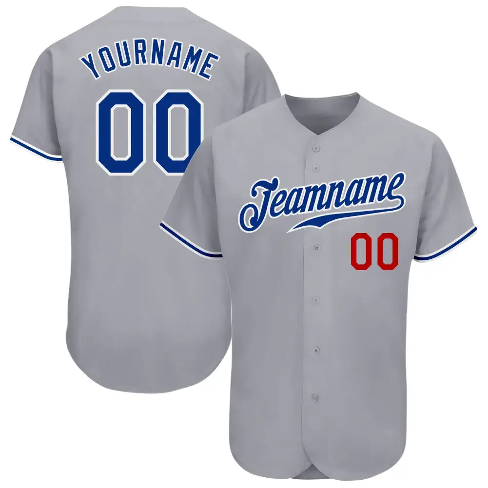 Custom Gray Royal-Red Authentic Baseball Jersey Image