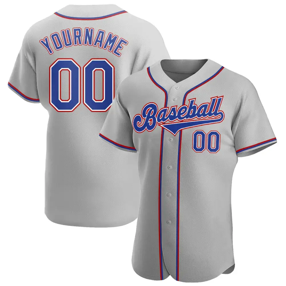 Custom Gray Royal-Red Authentic Baseball Jersey Image