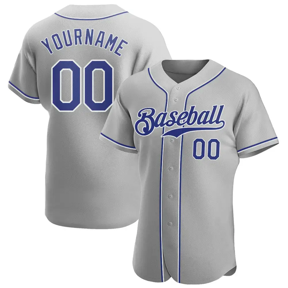 Custom Gray Royal-White Authentic Baseball Jersey Image