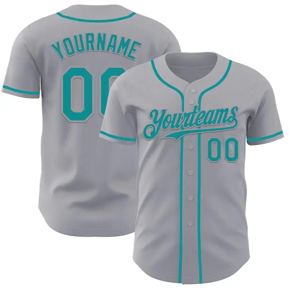 Custom Gray Teal Authentic Baseball Jersey Image