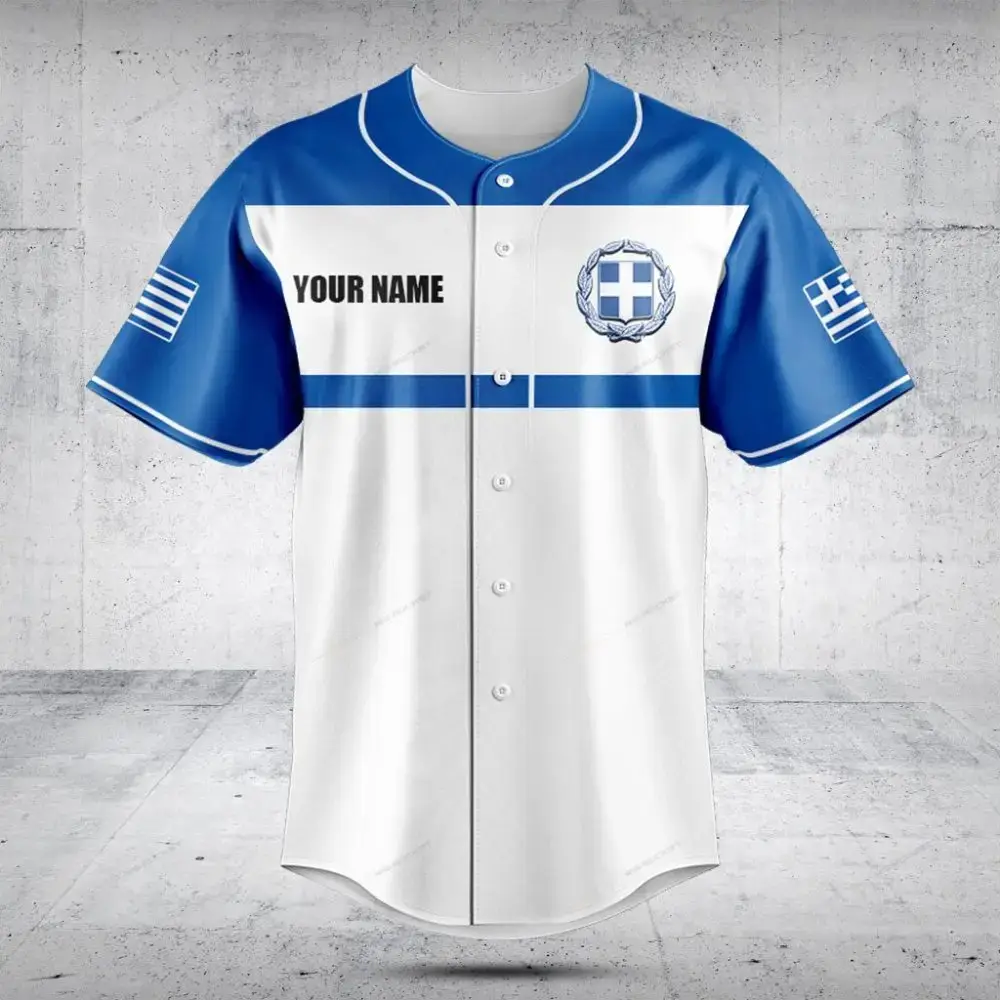 Custom Greek Flag Baseball Jersey - Personalized Name & Number - Perfect Gift! Image