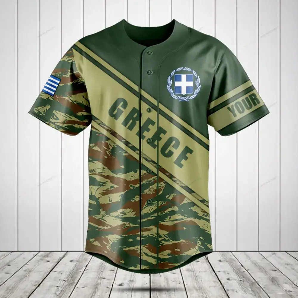 Custom Greek Flag Camo Baseball Jersey - Personalized Greek Pride Sports Shirt Image