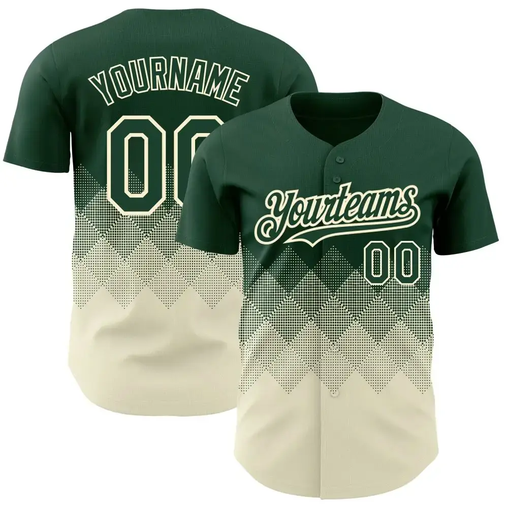 Custom Green Cream 3D Pattern Design Gradient Square Shapes Authentic Baseball Jersey Image