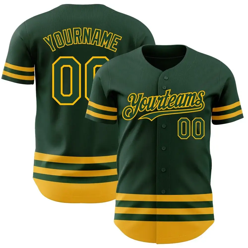 Custom Green Gold Line Authentic Baseball Jersey Image