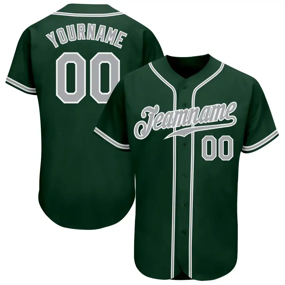 Custom Green Gray-White Authentic Baseball Jersey Image