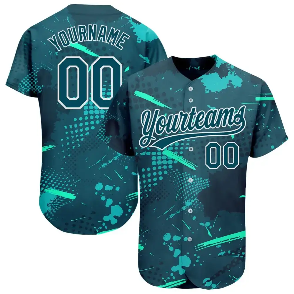 Custom Green Green-Aqua 3D Pattern Design Authentic Baseball Jersey Image