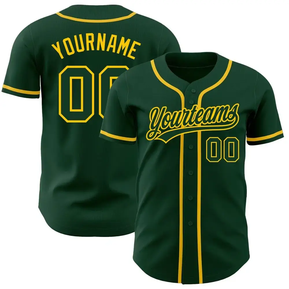 Custom Green Green-Gold Authentic Baseball Jersey Image