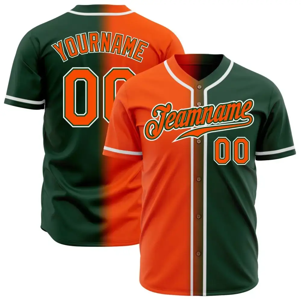 Custom Green Orange-White Authentic Gradient Fashion Baseball Jersey Image