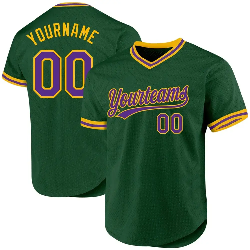 Custom Green Purple-Gold Authentic Throwback Baseball Jersey Image
