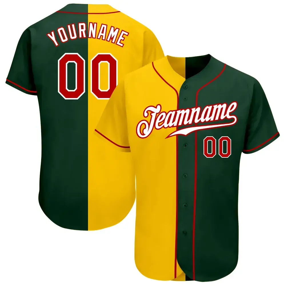Custom Green Red-Yellow Authentic Split Fashion Baseball Jersey Image