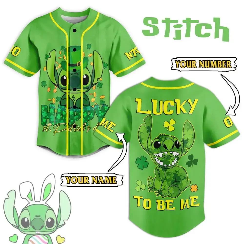 Custom Green Stitch Baseball Jersey - St. Patrick’S Day Lucky Design - Add Name & Number! Image