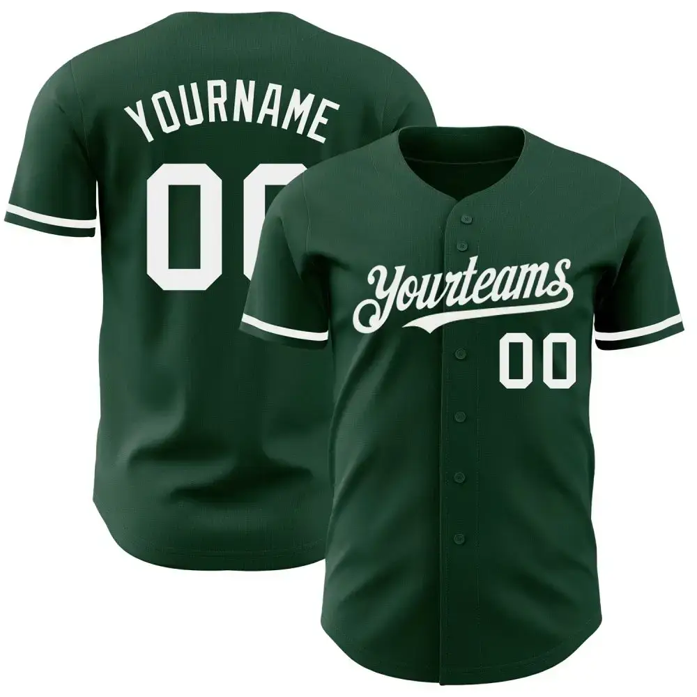Custom Green White Authentic Baseball Jersey Image