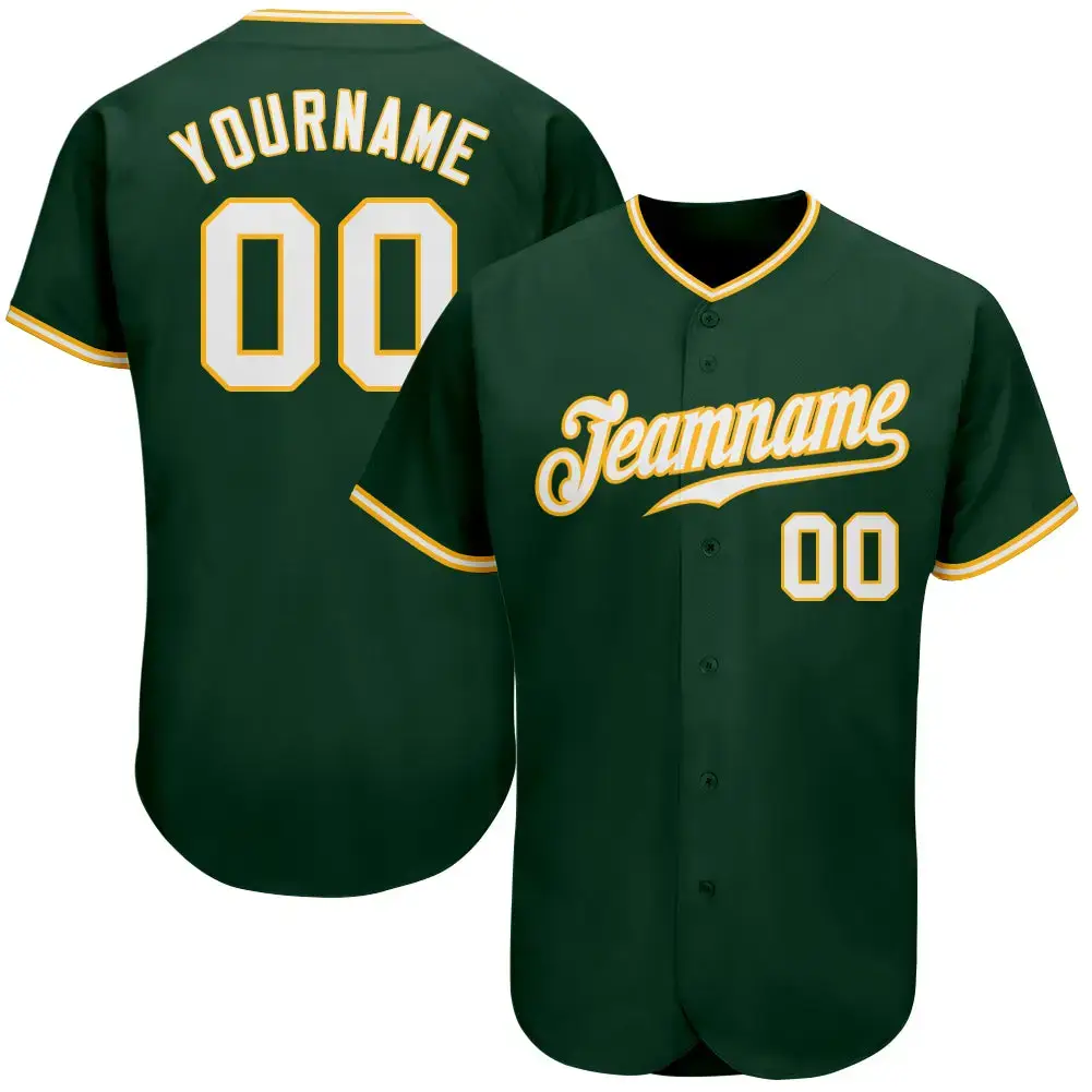Custom Green White-Gold Authentic Baseball Jersey Image