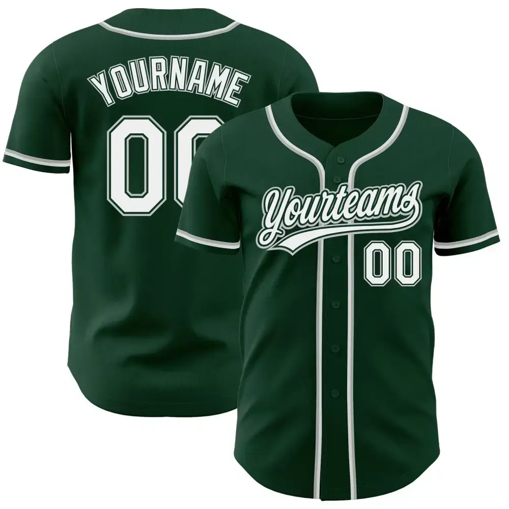 Custom Green White-Gray Authentic Baseball Jersey Image