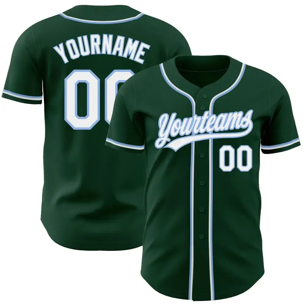Custom Green White-Light Blue Authentic Baseball Jersey Image
