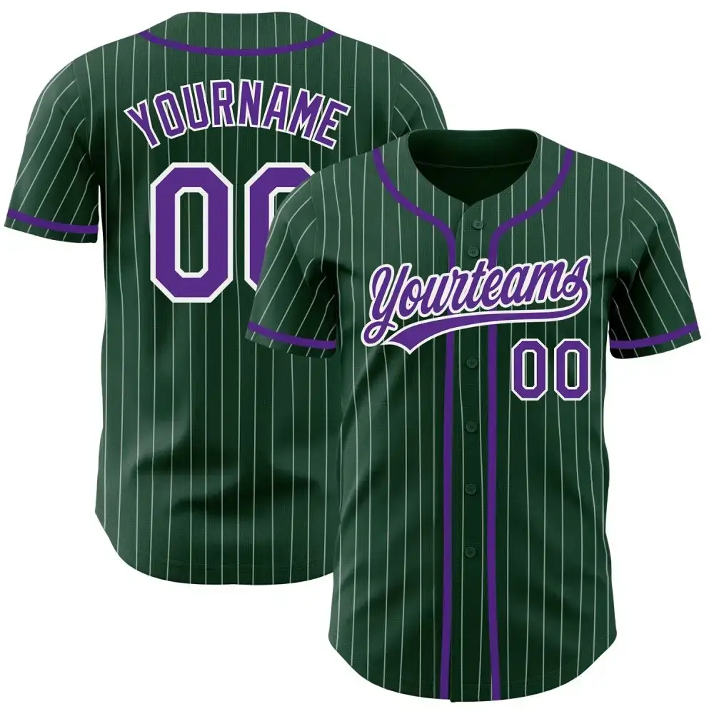 Custom Green White Pinstripe Purple Authentic Baseball Jersey Image