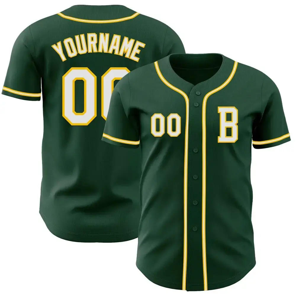 Custom Green White-Yellow Authentic Baseball Jersey Image