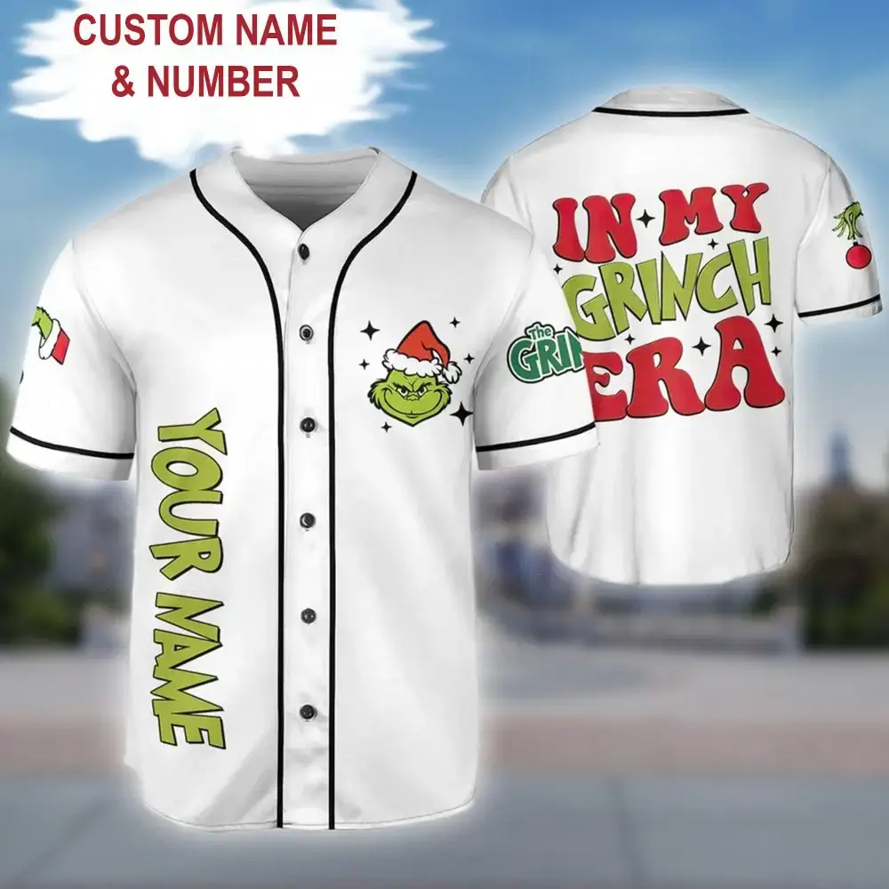 Custom Grinch Baseball Jersey - Add Your Name & Number - Perfect Holiday Gift! Image