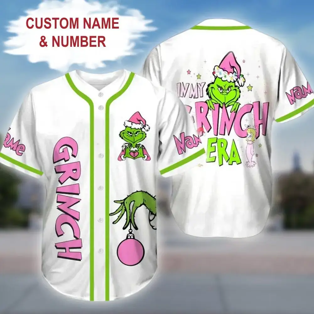 Custom Grinch Christmas Baseball Jersey - Personalized Name & Number Holiday Gift Image