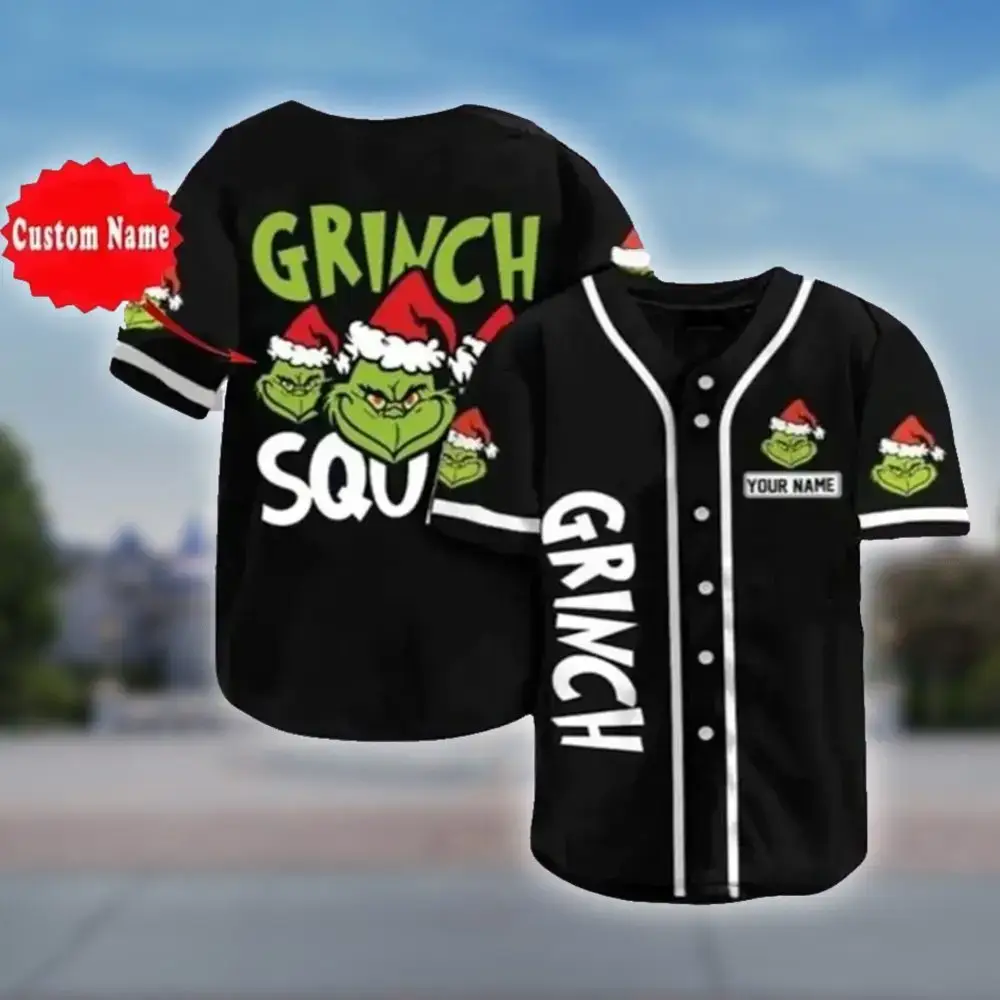 Custom Grinch Squad Baseball Jersey - Personalized Holiday Apparel Gift Image