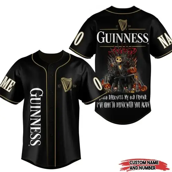 Custom Guinness Baseball Jersey – Personalized Name & Number, Unique Skeleton Design Image