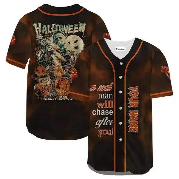 Custom Halloween Baseball Jersey - Spooky Pumpkin & Horror Design - Perfect For October Festivities Image